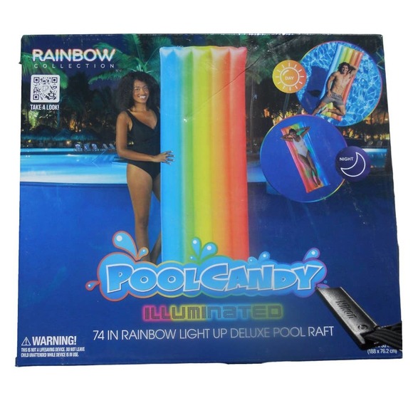 Pool Candy Illuminated 74" Rainbow Light Up Deluxe Pool Raft Float - Free Ship - Picture 6 of 9